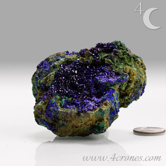 4 Crones Azurite-Malachite specimens are so luscious, with spectacular gemmy azurite crystals showing off the heavenly deep blue colors they are renowned for. They can be found in combination with Malachite acting as a “matrix” of sorts. Azurite is often found in nature mixed with Malachite. With more water content Azurite becomes Malachite. We think of them as siblings whose differing energies complement each other:) www.4crones.com