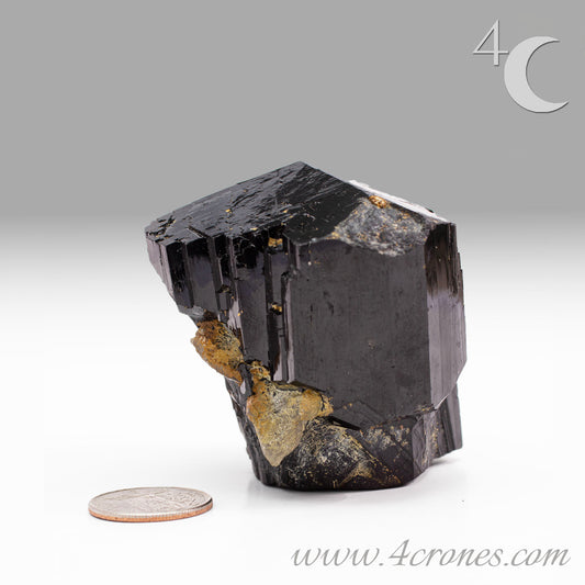  High-quality Black Tourmaline (Schorl) from Erongo, Namibia is an amazingly beautiful specimen with very clear geometric faceting similar to the three-pointed star and is referred to as the Mercedes top by many mineral collectors. www.4crones.com